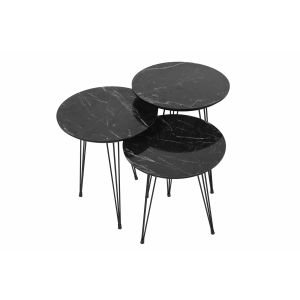 Ensemble de 3 tables gigogne Storm Métal et Bois Noir effet marbre