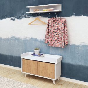 Ensemble meuble à chaussures et étagères murale Morila Blanc et Chêne