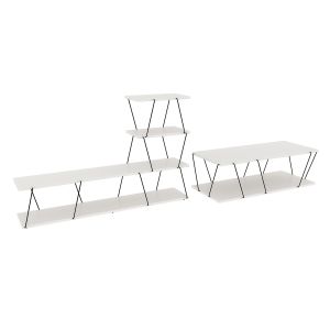 Ensemble meuble Tv avec étagère et table basse Filumis Métal Noir et Bois Blanc