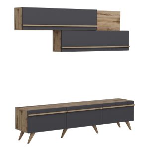 Ensemble meuble TV et étagère murale Brazos Bois et Anthracite