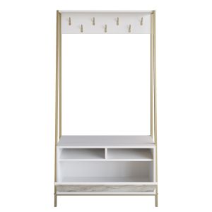 Ensemble portemanteaux et armoire à chaussures Airian Métal Or et Bois Blanc effet marbre