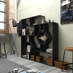 Étagère 2 niches hexagone Magistralis L134xH134cm Bois Noir