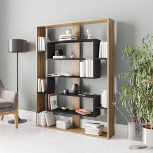 Étagère Aegyptio graphique 156cm Bois Chêne et Noir