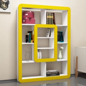 Étagère bibliothèque Infula liseré 140cm Bois Blanc et Jaune
