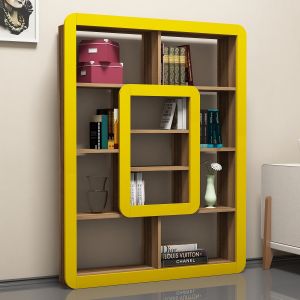Étagère bibliothèque Infula liseré 140cm Bois Naturel et Jaune