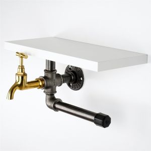 Étagère et porte papier toilette avec robinet Lawe Bois Blanc et Métal Noir et Or