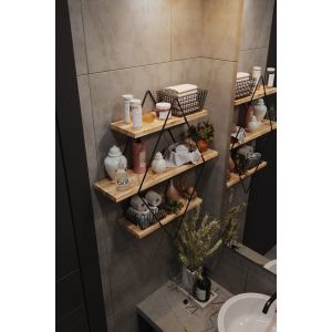 Étagère murale 3 tablettes Laudatura L70xH60cm Bois massif Naturel et Métal Blanc