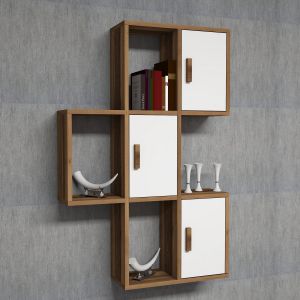 Étagère murale asymétrique 3 portes Pluteo L75xH112,6cm Bois et Blanc