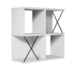 Étagère murale Crux L60xH60cm Métal Noir et Bois Blanc