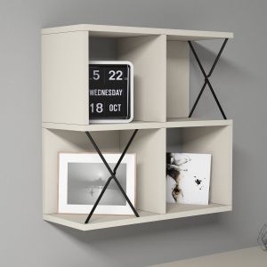 Étagère murale Crux L60xH60cm Métal Noir et Bois Jaune