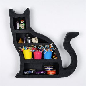 Étagère murale décorative Ornalio L38xH37cm chat Bois Noir