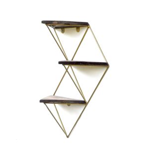 Étagère murale design Wingstar L34xH45cm Bois massif foncé et Métal Or