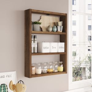 Étagère murale moderne Troyat 3 niveaux Effet Chêne foncé