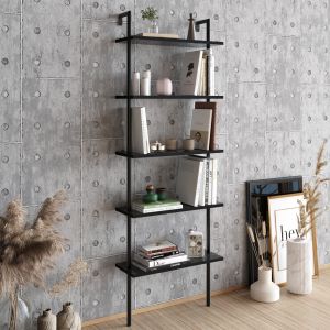Étagère murale Scalae 5 tablettes Bois et Métal Noir