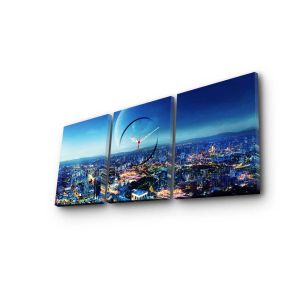 Horloge murale triptyque Eccentrici l90xH38cm Motif Grande ville vue de ciel