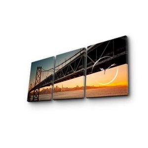 Horloge murale triptyque Eccentrici l90xH38cm Motif Pont du Golden Gate au crépuscule
