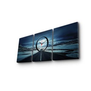 Horloge murale triptyque Eccentrici l90xH38cm Motif Route de campagne en hiver