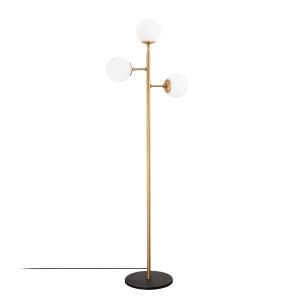 Lampadaire 3 lampes sphériques Hulla H163cm Verre Blanc et Métal Or