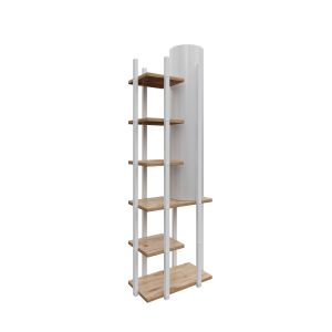 Lampadaire avec étagère au sol Ulkady H135cm Bois clair et Blanc et Tissu Blanc