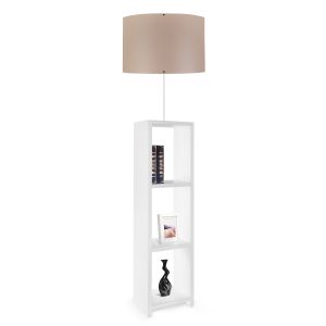 Lampadaire combiné 3 étagères Toki Tissu Beige et Métal Blanc