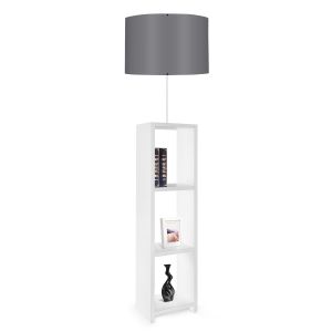 Lampadaire combiné 3 étagères Toki Tissu Gris et Métal Blanc