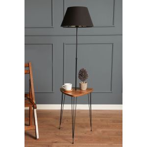 Lampadaire et bout de canapé Norral H147cm Bois Naturel et Métal et Tissu Noir