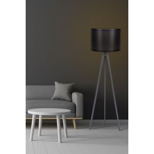 Lampadaire trépied Luca 145cm Tissu Noir et Bois Gris
