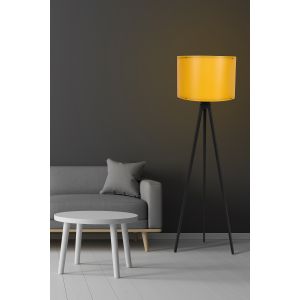 Lampadaire trépied Luca 145cm Tissu Jaune et Bois Noir