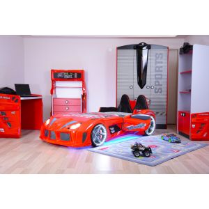 Lit voiture de course interactif MNV3 rouge Panneau Bois ABS Multicolore
