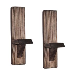 Lot de 2 étagères murales porte bougies Sulla L9xH33cm Bois massif foncé