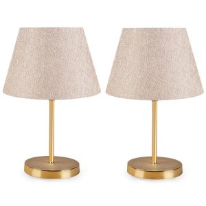 Lot de 2 lampes de table Accensa abat-jour 12cm Métal Or et Tissu Beige