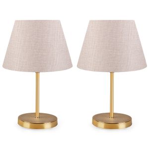 Lot de 2 lampes de table Accensa abat-jour 12cm Métal Or et Tissu Blanc Crémé