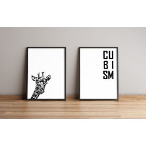 Lot de 2 tableaux encadrés en Noir Motivum L74xH51cm Motif Girafe / Cubisme Noir