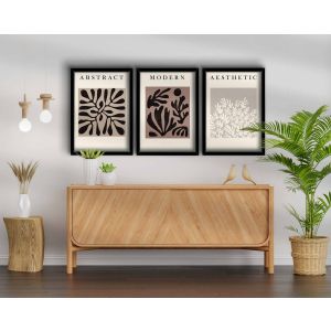 Lot de 3 tableaux avec cadres Noir Glaucos L38xH53cm Thèmes "Abstrait, Moderne et Esthétique"