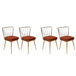 Lot de 4 chaises Gino Métal Or et Velours Rouge
