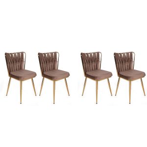 Lot de 4 chaises Scribe Métal Or et Velours Marron clair