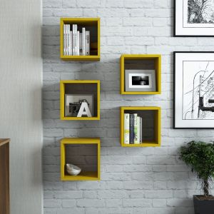 Lot de 5 étagères murales cube Pyxis L30xH30cm Jaune