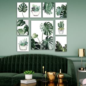 Lot de 9 tableaux Aranea L20xH15cm Motif Boho exotique Blanc Vert