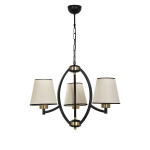 Lustre arcs 3 lampes cylindres Neutrom Métal Noir et Tissu Beige