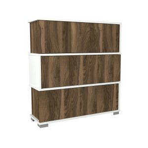 Meuble à chaussures 3 portes Amabata H93cm Bois foncé et Blanc