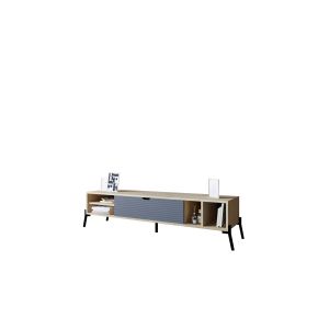 Meuble TV 1 porte et 4 compartiments Kharzu L160xH36cm Bois Chêne et Anthracite