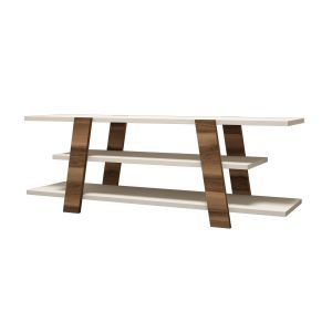 Meuble TV design 120cm avec 3 étagères Pyralist Chêne foncé et Crème