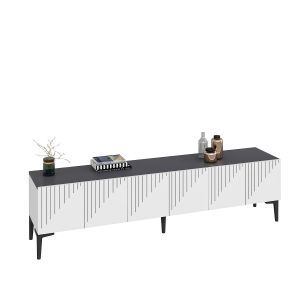 Meuble TV design 3 portes Outhos L180cm Blanc et Anthracite