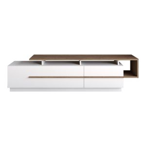 Meuble TV design bicolore 180cm Sissoko Blanc et Bois foncé