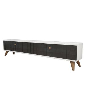 Meuble TV contemporain 160cm 2 portes Sassox Gris foncé et Blanc