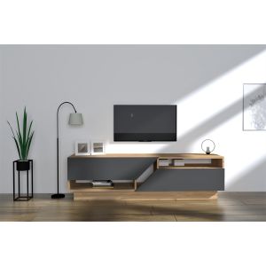 Meuble TV tiroirs trapèze 160cm Magnifikal Chêne clair et Gris