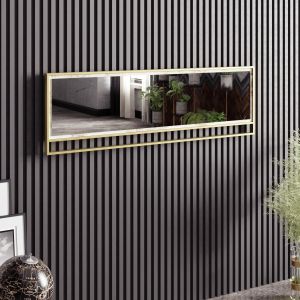 Miroir mural rectangulaire Belleza 121,8cm cadre ajouré Mélamine Noir Métal Or