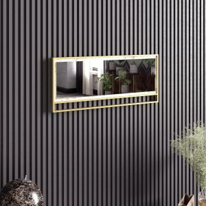 Miroir mural rectangulaire Belleza 90cm cadre ajouré Mélamine Noir Métal Or