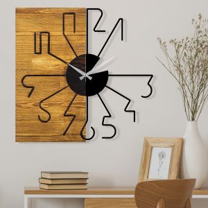 Montre Murale Continuum Abstrait Bois Noir et Naturel