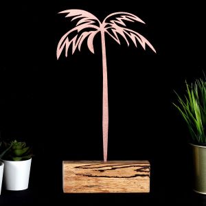 Objet décoratif à poser Approbatio cocotier palmier 35cm Métal Bronze Socle Bois